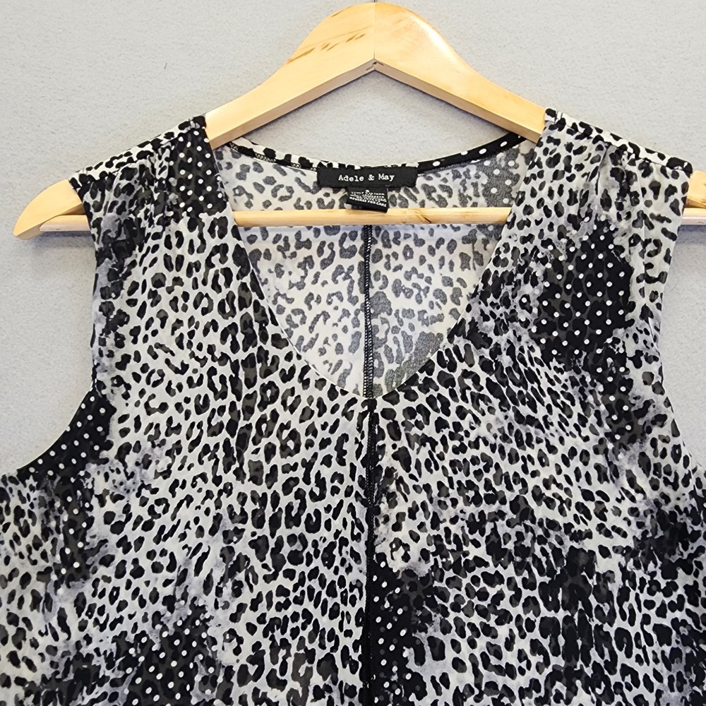 Adele & May Leopard Polka Dot Mixed Print Sleeveless Top Small Black White - Picture 3 of 11
